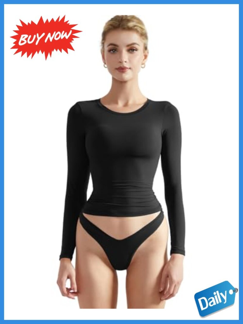Women Double Lined Fitted Basic Long Sleeve Crew Neck Crop Top